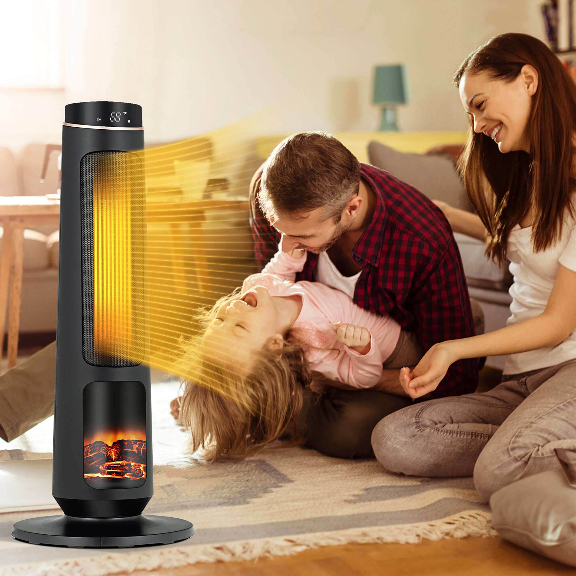 Alt View 3. Costway - Costway 1500W Electric Space Heater PTC Fast Heating Ceramic Heater 3D Realistic Flame - Black.