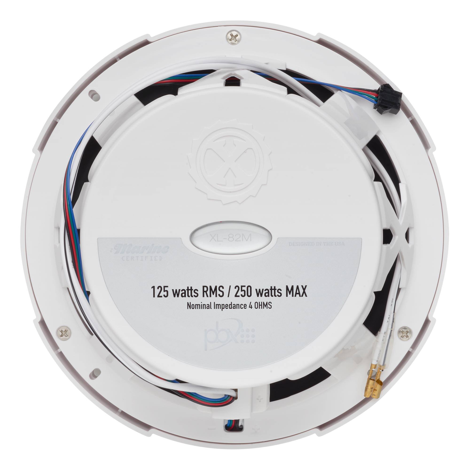 X Marine CERTIFIED XL-82M  
DOEO Dl THLE USA  
125 watts RMS / 250 watts MAX  
Nominal Impedance 4 OHMS