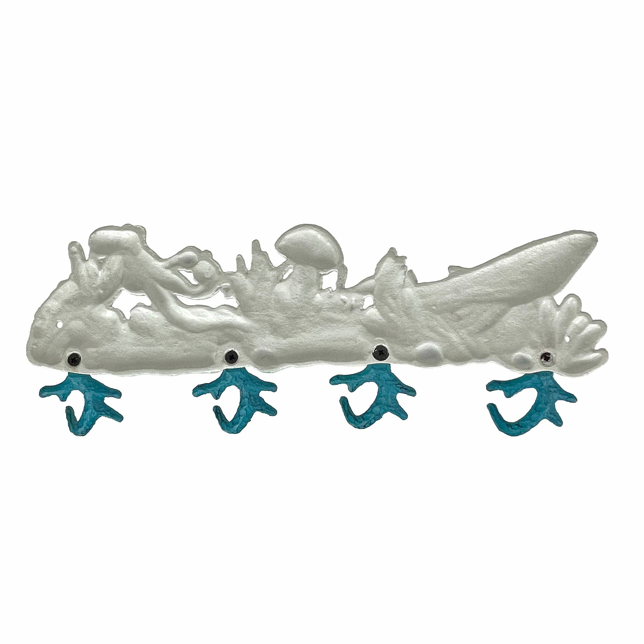 Alt View 8. Zeckos - Cast Iron Sealife Plaque with Coral Hooks - Coastal Wall Decor - Blue.