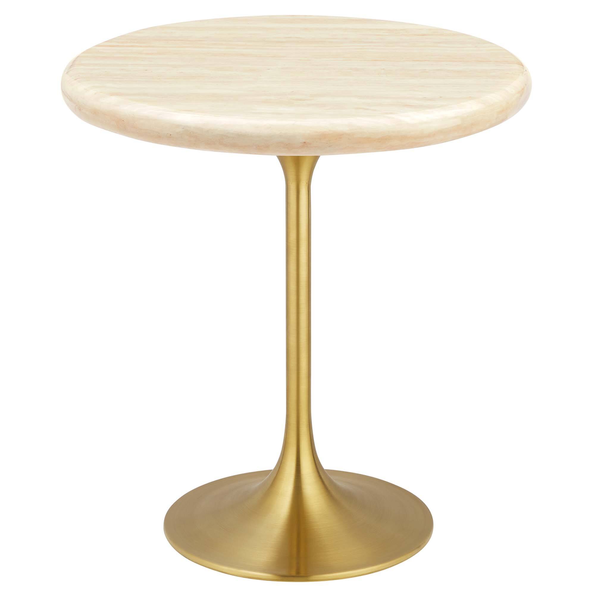 Angle. Modway - Lippa Round Artificial Travertine Side Table - Gold Travertine.