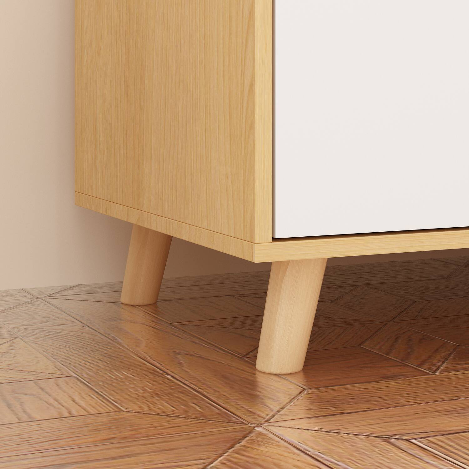 Alt View 4. FUFU & GAGA - Natural Wood Baby Changing Station with Storage - Space-Saving Nursery Organizer 0-6 Years - White & Wooden.