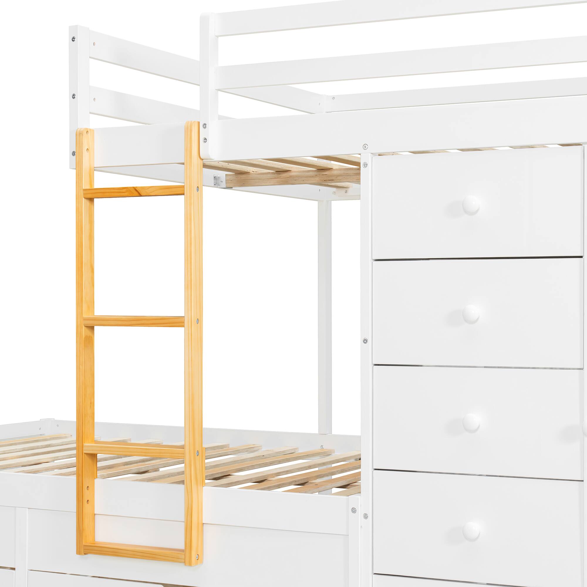 Alt View 2. Anysun - Full Size Bunk Bed with Multiple Drawers & Wardrobe - MDF & Solid Wood Construction, Modern Storage Design - White.