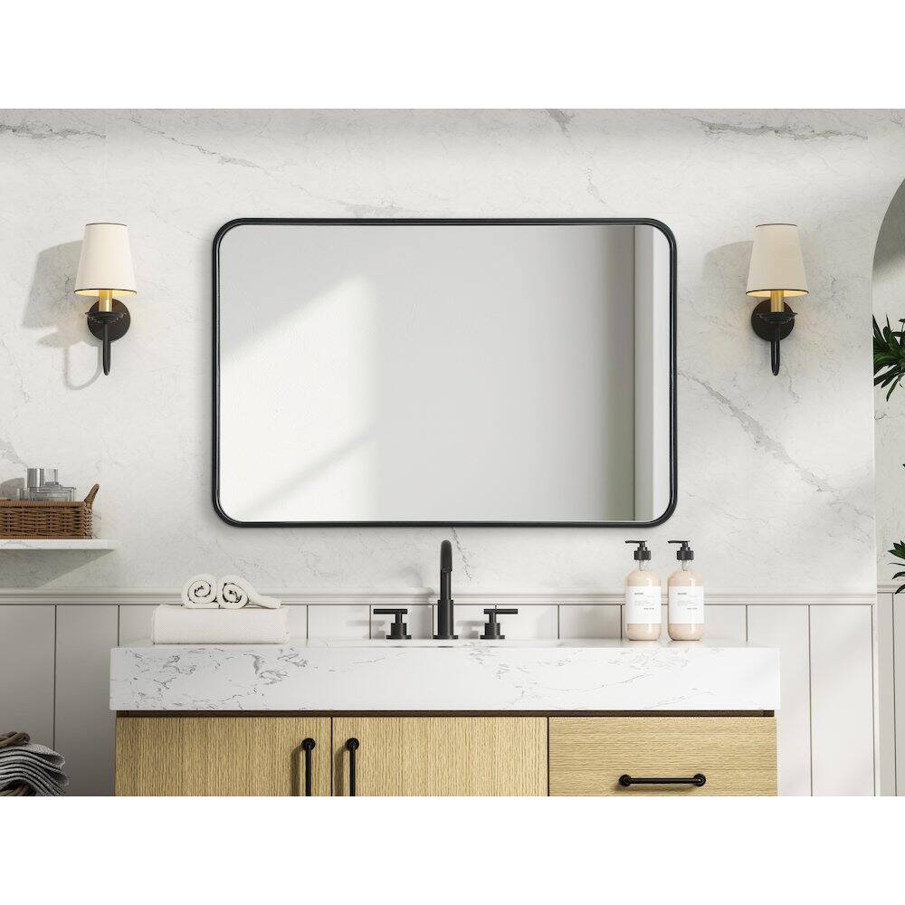 Alt View 3. Elegant Decor - Contour Metal Rectangle Mirror 24x36 in Black - Black.
