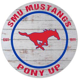 Jardine - SMU Mustangs 20'' x 20'' Indoor/Outdoor Weathered Circle Sign - White