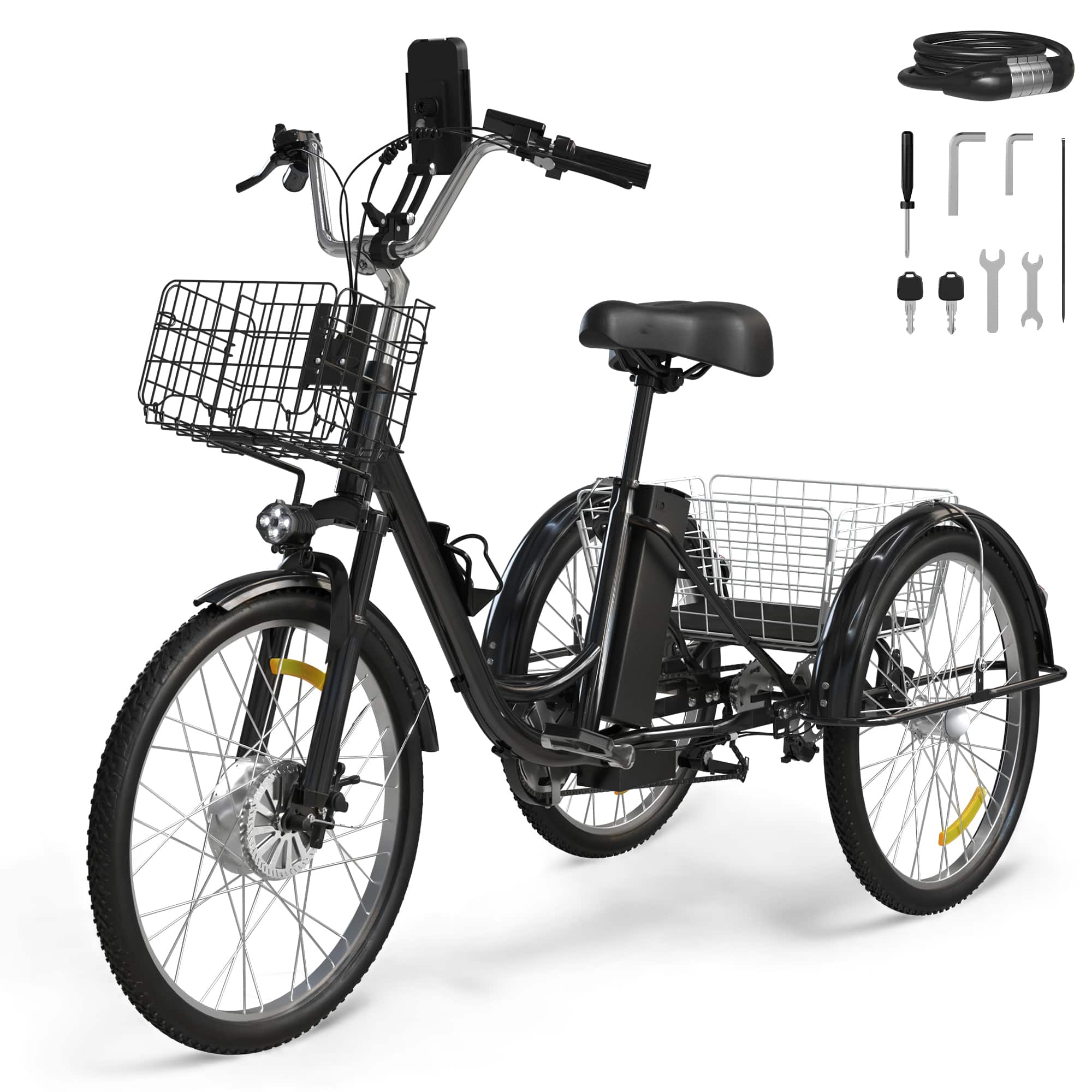 Syedee - Tricycle for Adults, Electric Trike Motorized Three Wheel Electric Bicycle, 350W 48V Adult Electric Tricycle - Black