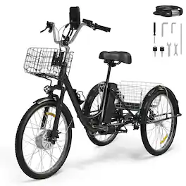 Syedee - Tricycle for Adults, Electric Trike Motorized Three Wheel Electric Bicycle, 350W 48V Adult Electric Tricycle - Black