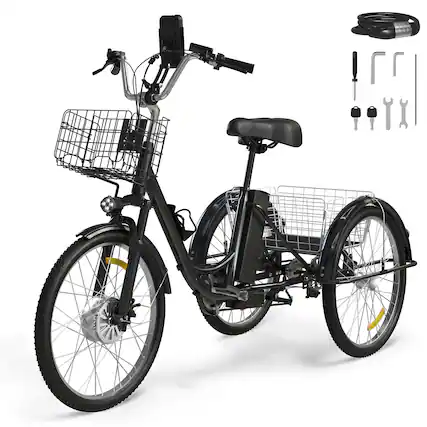 Front. Syedee - Tricycle for Adults, Black Electric Trike Motorized Three Wheel Electric Bicycle, 350W 48V Adult Electric Tricycle - Black.