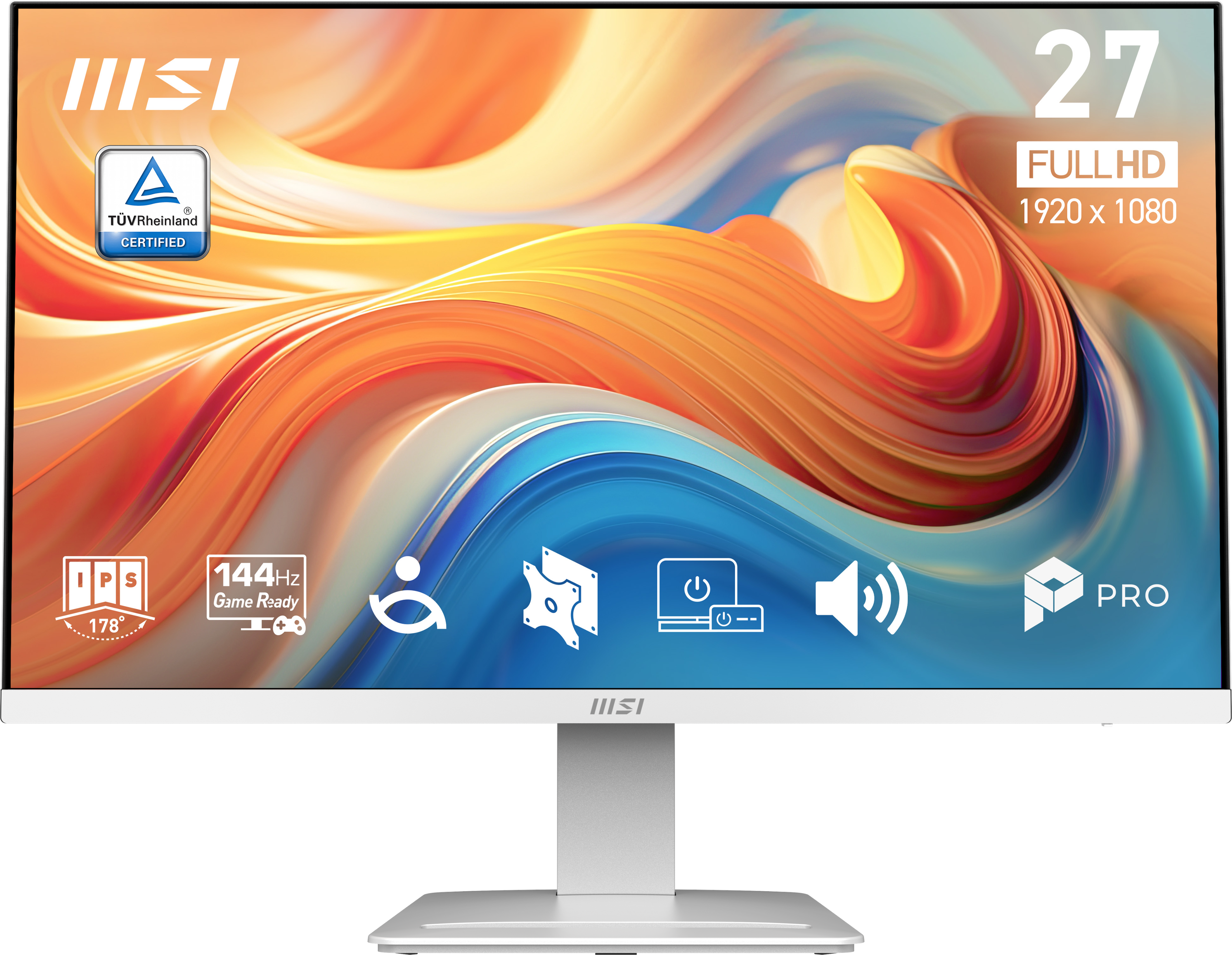 MSI  
TÜV Rheinland Certified  
27 FULLHD 1920 x 1080  
IPS 178°  
144Hz Game Ready  
PRO