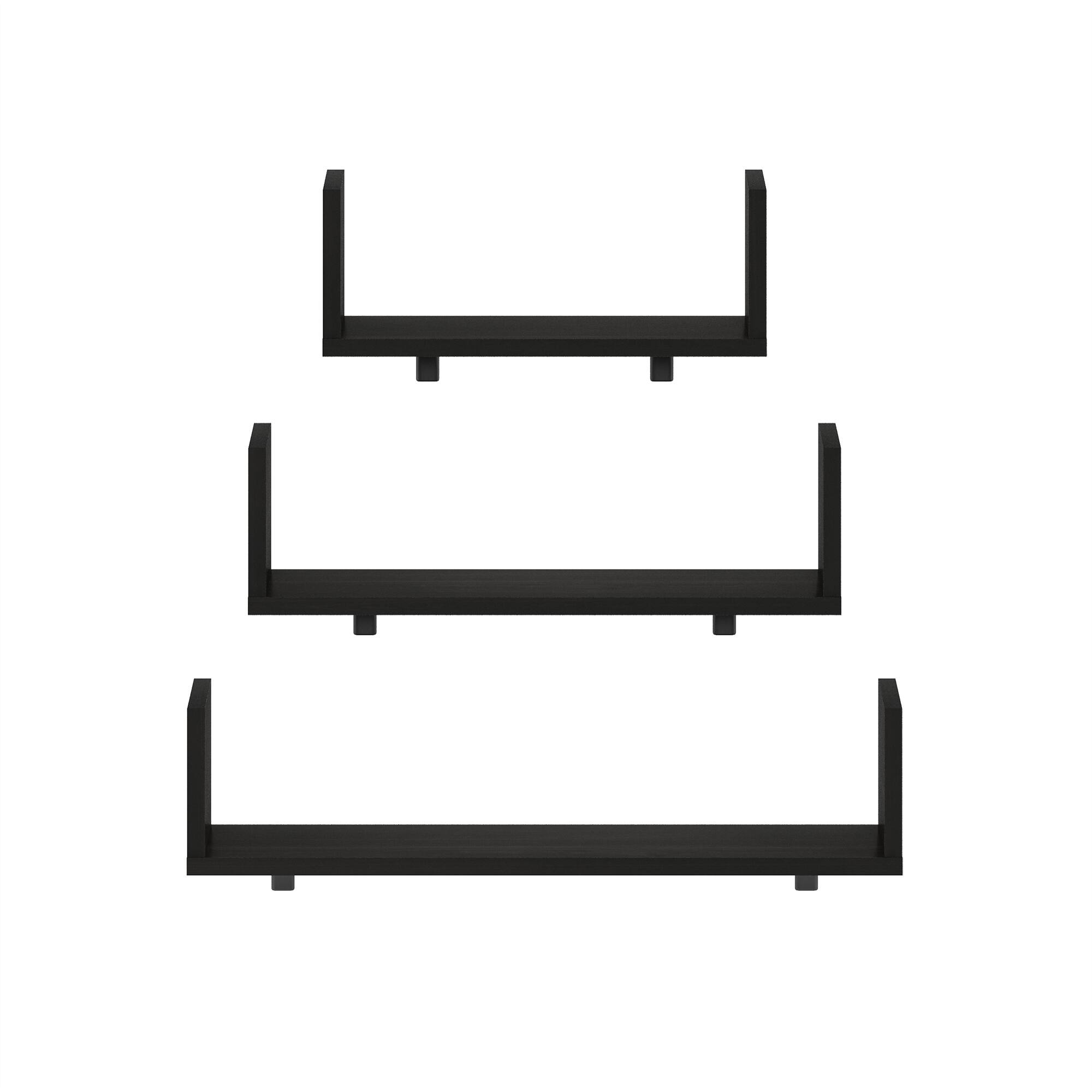 Alt View 2. Furinno - Rossi Bedroom Decor Wall Mounted Floating Display Shelves, Set of 3 - Espresso.