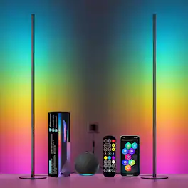 PARKER SLATER - Corner Floor Lamp, RGBIC Smart Lamps with APP & Remote, Alexa Compatible, Music Sync, Timing, Color Changing - Black