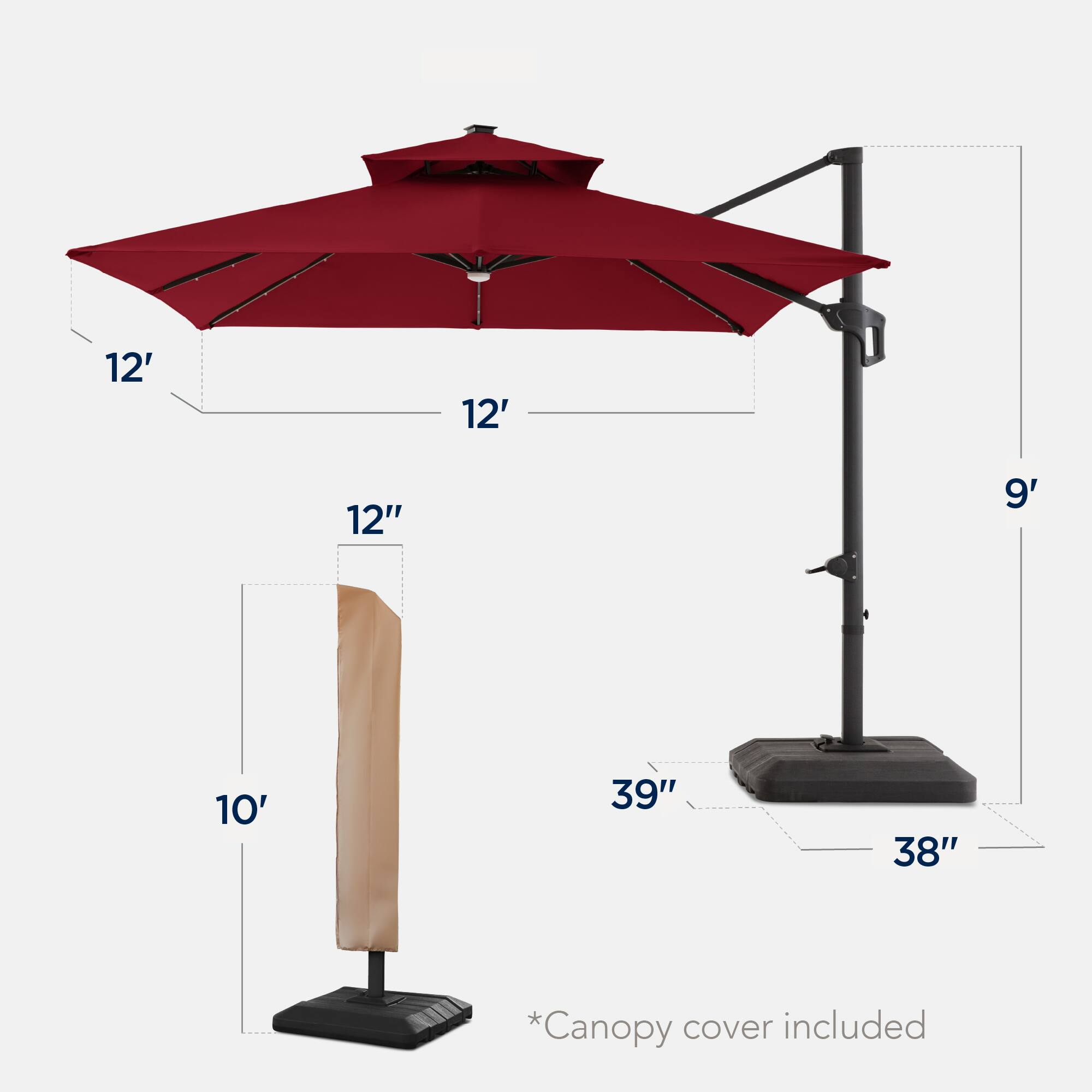 12' 12' 12" 9' 10' 39" 38" *Canopy cover included