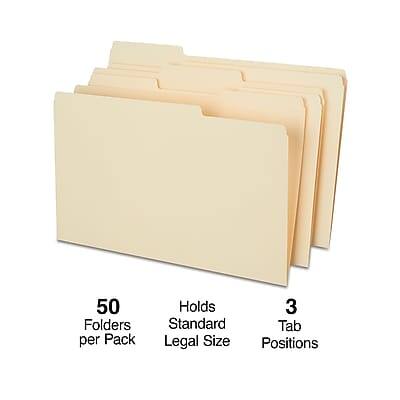 50 Folders per Pack  
Holds Standard Legal Size  
3 Tab Positions