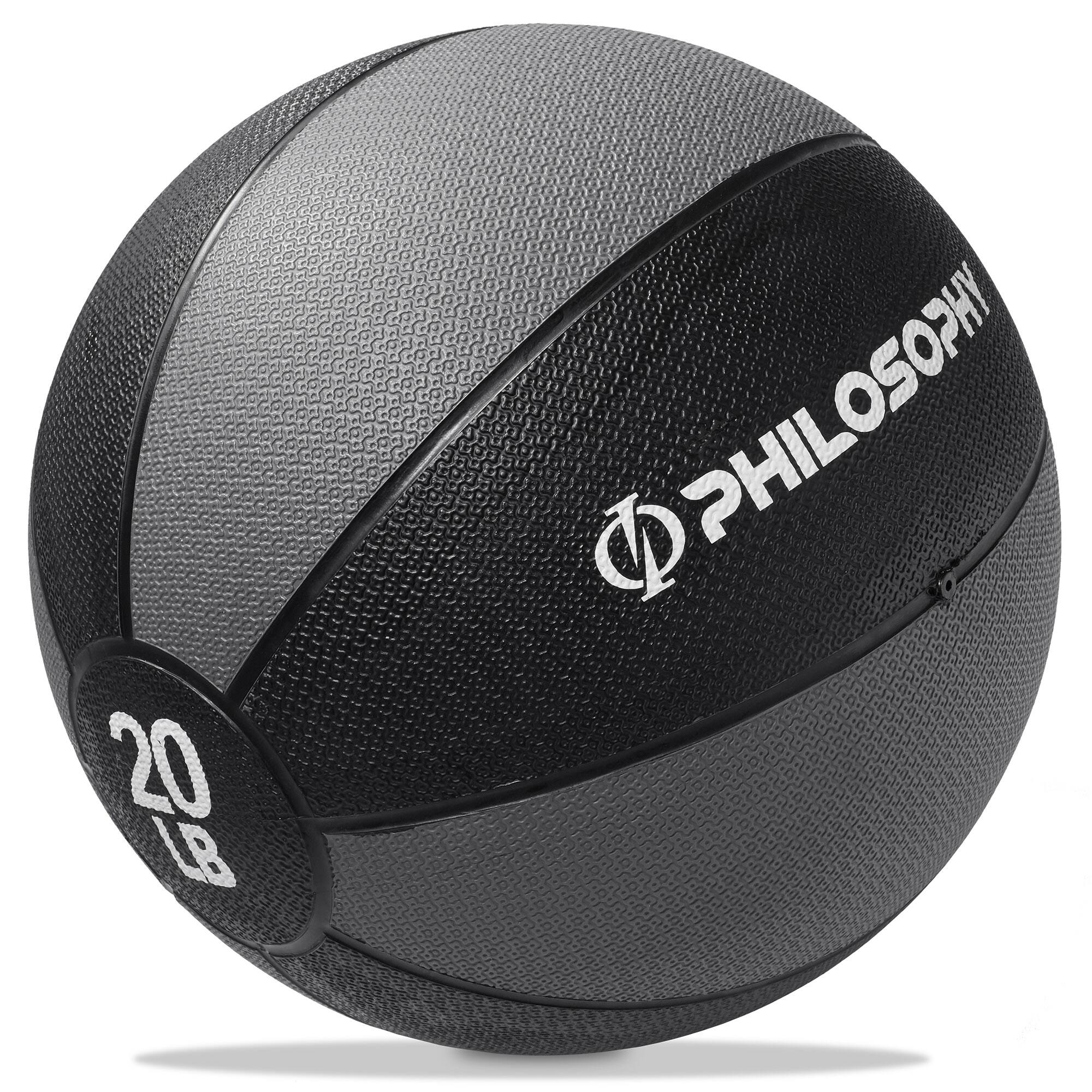 Front. Philosophy Gym - Medicine Ball - Weighted Fitness Ball - Non-Slip Grip - Black.