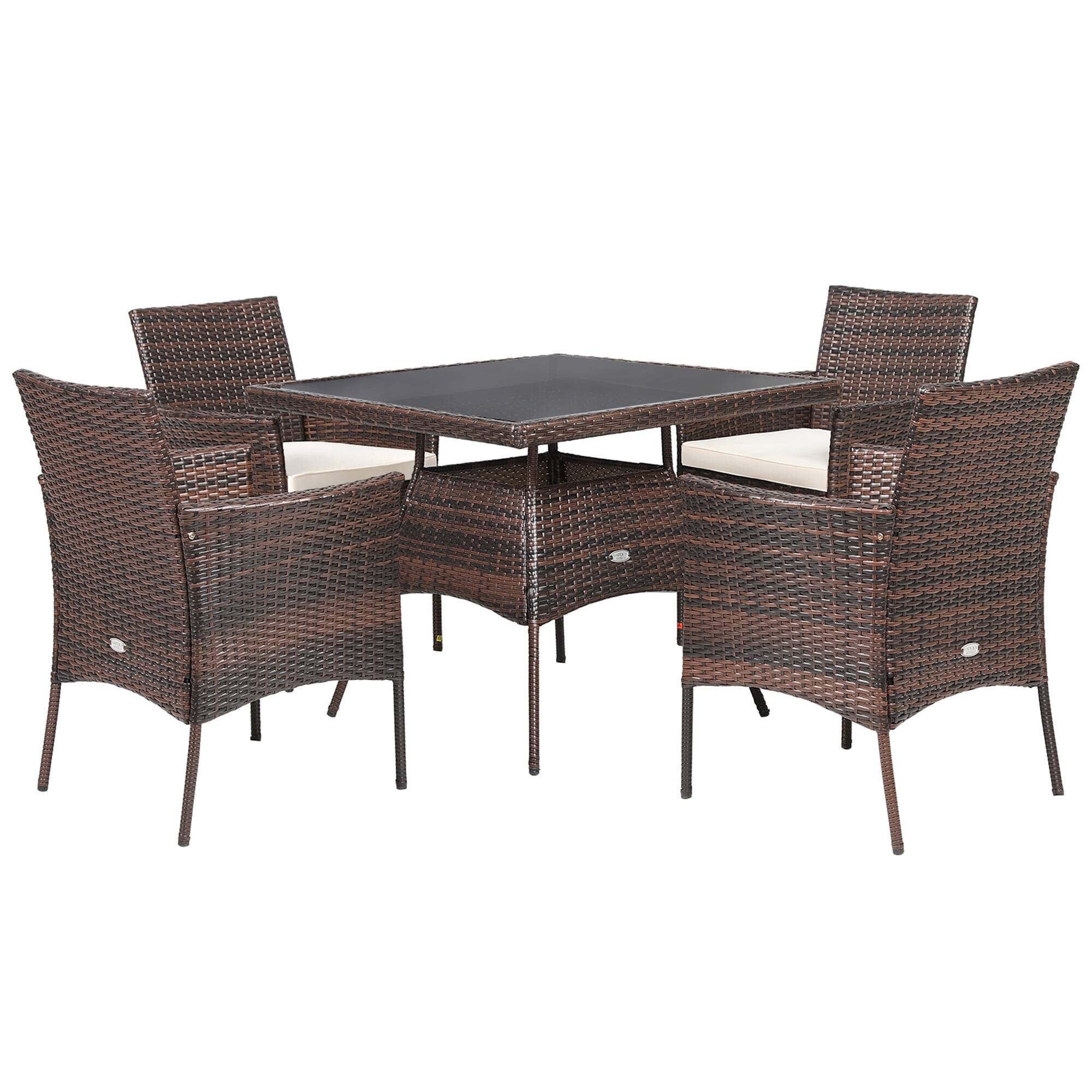 Alt View 1. Gymax - Gymax 5PCS Rattan Patio Dining Table Set Outdoor Furniture Set w/ 4 Seat Cushions - Mix Brown.