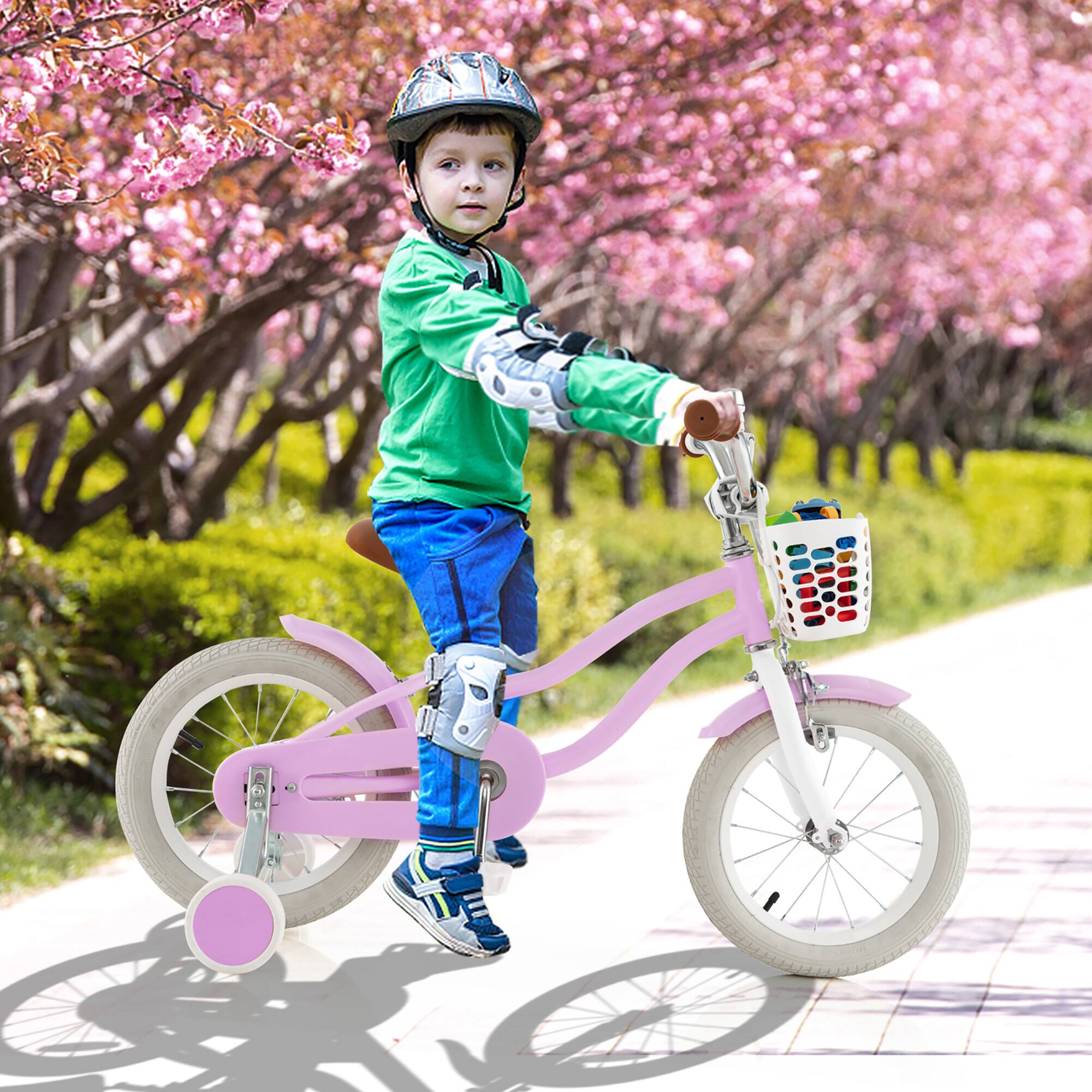 Alt View 3. Gymax - Gymax 14'' Kids Bicycle Children's Training Bicycle w/ Removable Training Wheels & Basket Purple - Purple.