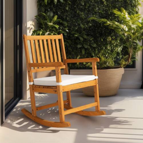 Alt View 5. Winado - Wooden Rocking Chair, Weatherproof Rocker with Cushion Rocking Bench Support 550LBS for Patio Yard Garden Outdoor Indoor - Teak.
