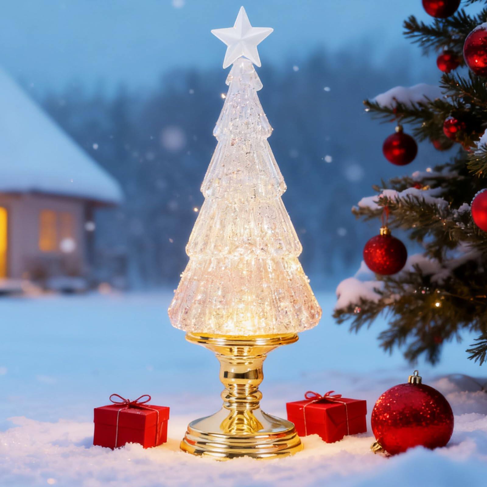 Alt View 8. Refined Abode Design - Christmas Tree Snow Globe Lantern Warm Light Timer Water Usb Operated Festival Decorations Gifts gold Tree - Gold.