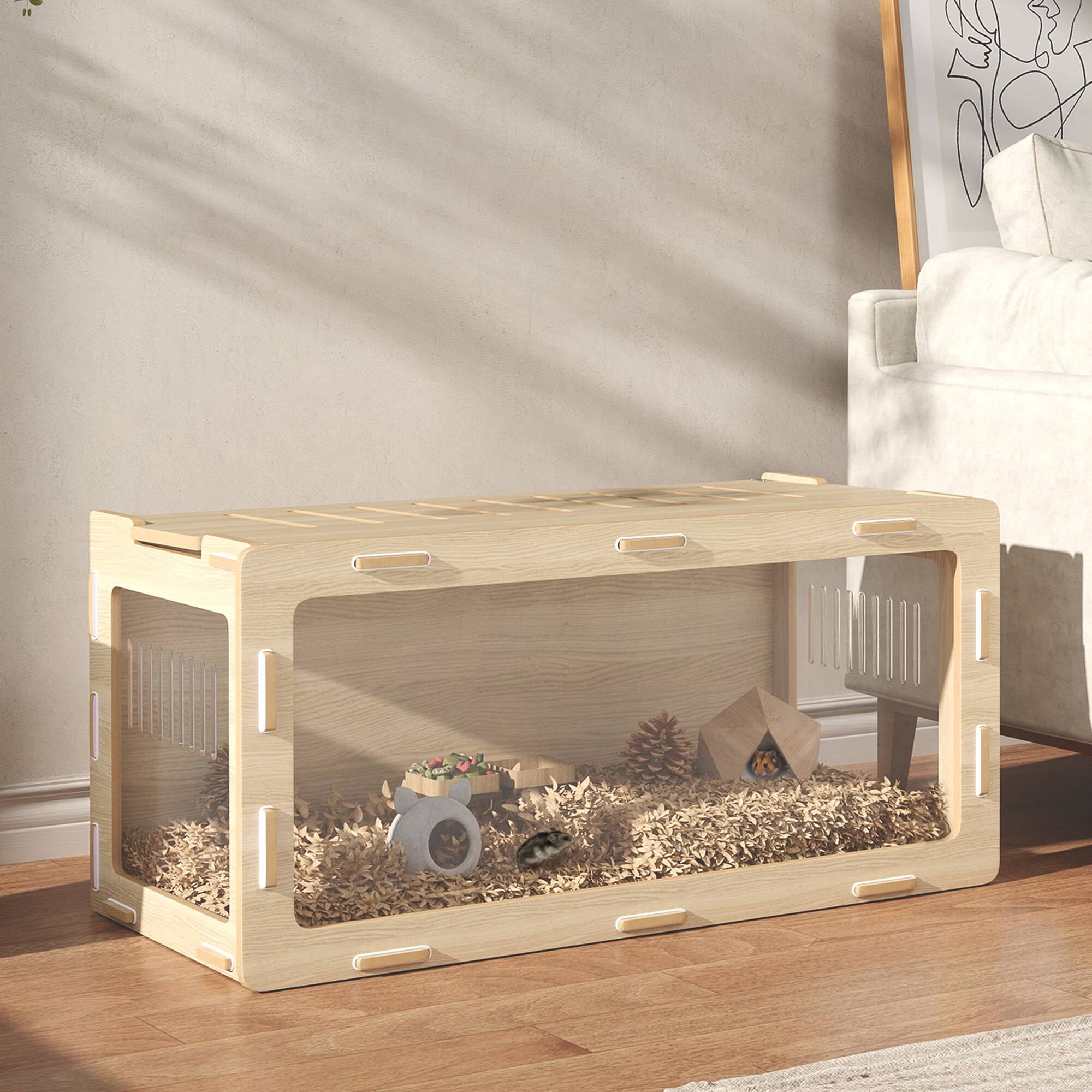 Angle. Pawhut - Hamster Cage with Easy View Acrylic Panels, Small Animal Cage with Air Vents & Openable Roof, Dwarf, Gerbil.