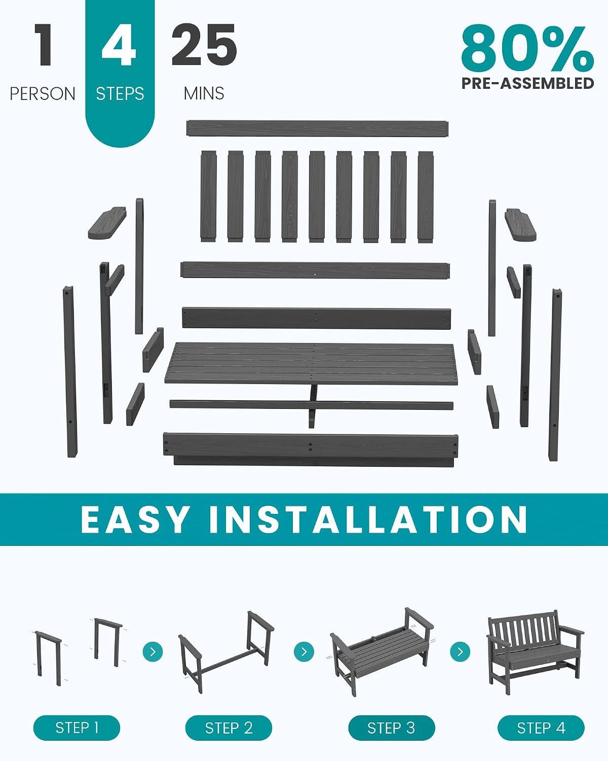 1 PERSON  
4 STEPS  
25 MINS  
80% PRE-ASSEMBLED  
EASY INSTALLATION  
STEP 1  
STEP 2  
STEP 3  
STEP 4