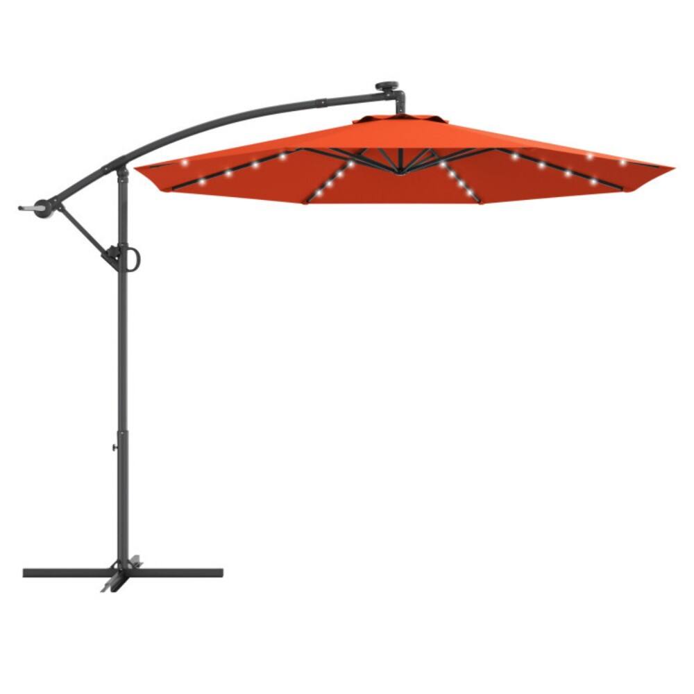 Angle. Mondawe - 10 Feet Solar Powered LED Patio Offset Umbrella 360° Rotation (Base not includ) - Orange.