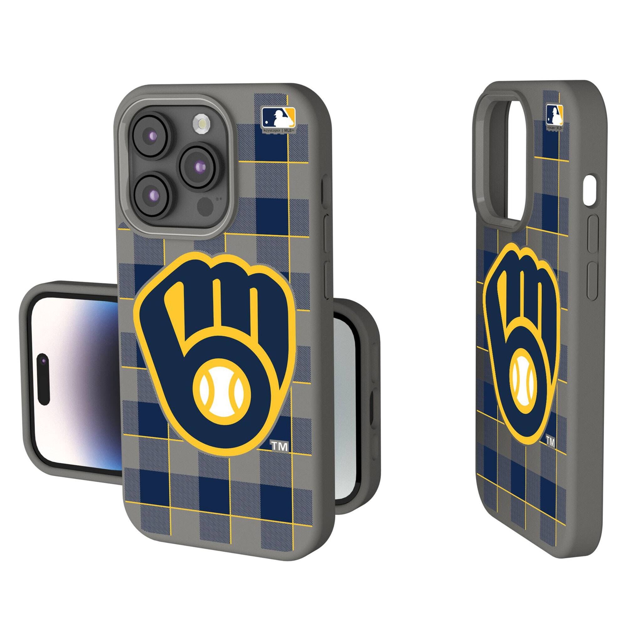 Front. Keyscaper - Plaid Soft Touch iPhone Case - 14 Pro - Gray.