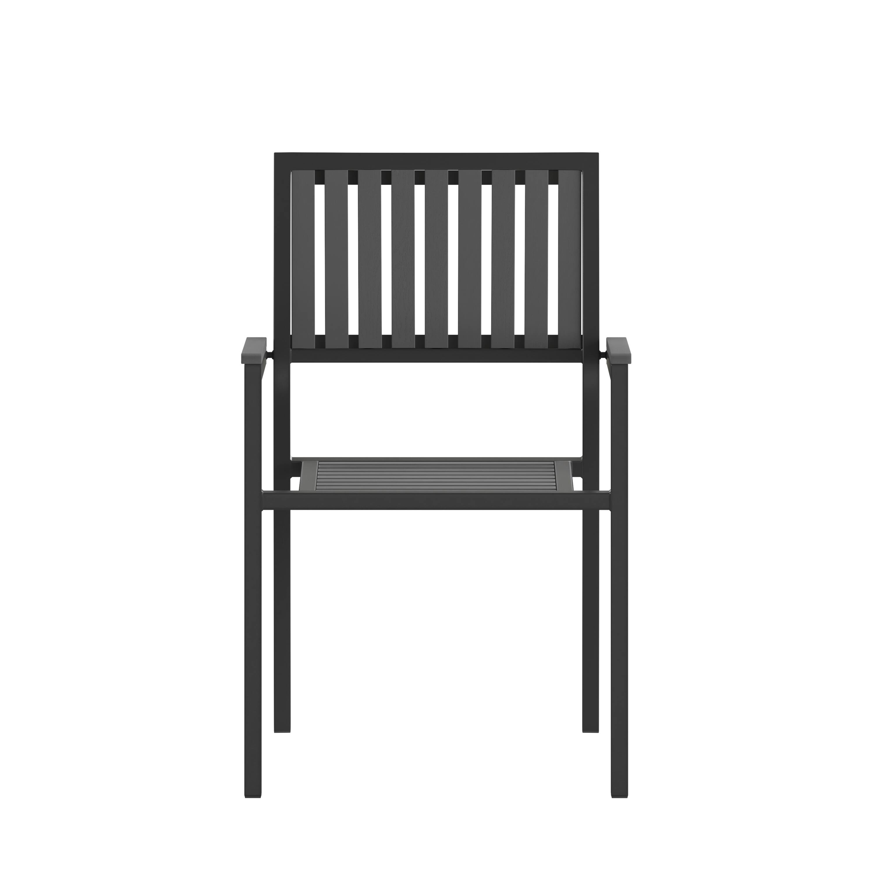Alt View 10. Emma + Oliver - Black Metal Stack Chair with Arms & Slatted Polyresin Seat and Back - Black.
