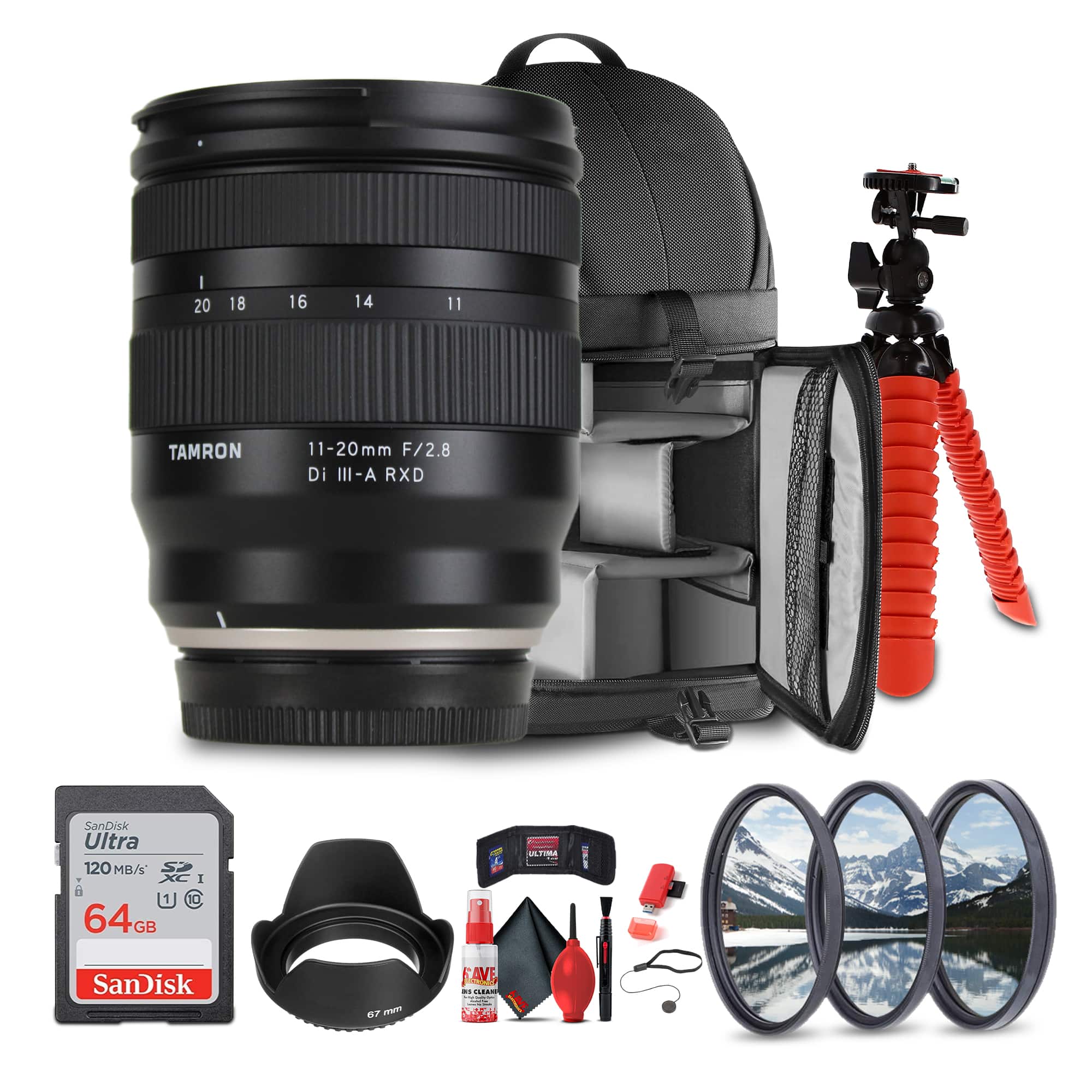 Tamron - 11-20mm f/2.8 Di III-A RXD Lens (FUJIFILM X) + Sling Backpack + More - Black
