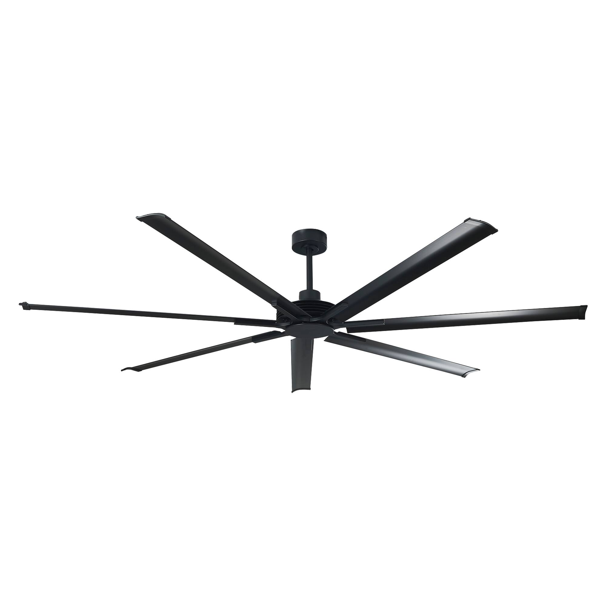 Front. Parrot Uncle - 100" Industrial Aluminum 7-Blade Black Extra Large Ceiling Fan with Remote - Matte Black.