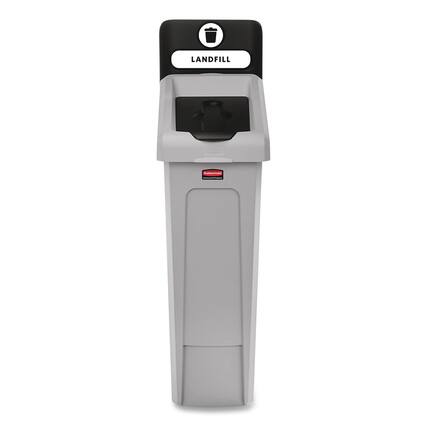 Front. RubberMaid - Slim Jim Recycling Station Kit, 1-Stream Landfill, 23 gal, Plastic, Gray/Black.