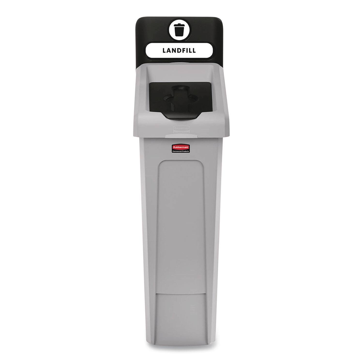 Front. RubberMaid - Slim Jim Recycling Station Kit, 1-Stream Landfill, 23 gal, Plastic, Gray/Black.