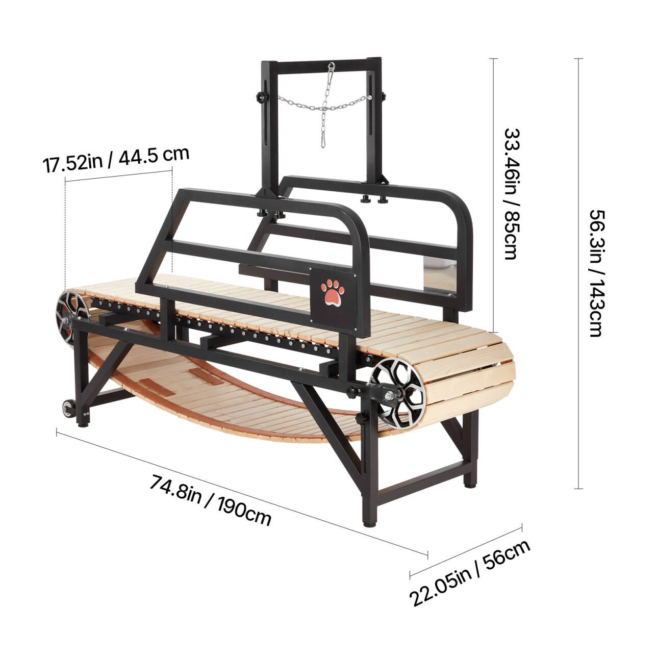 17.52in / 44.5 cm, 33.46in / 85cm, 56.3in / 143cm, 74.8in / 190cm, 22.05in / 56cm