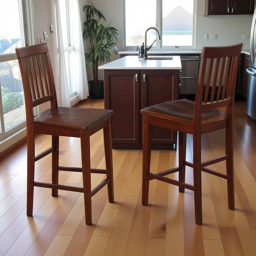 Back. FurniFact - Solid Wood 3 Piece High Top Table Set with Two Counter Height Chairs - Mahogany.