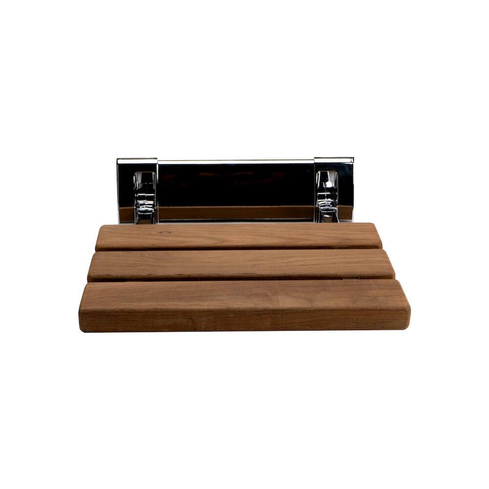 Left. Alfi - Polished Chrome 14" Folding Teak Wood Shower Seat Bench - Brown.