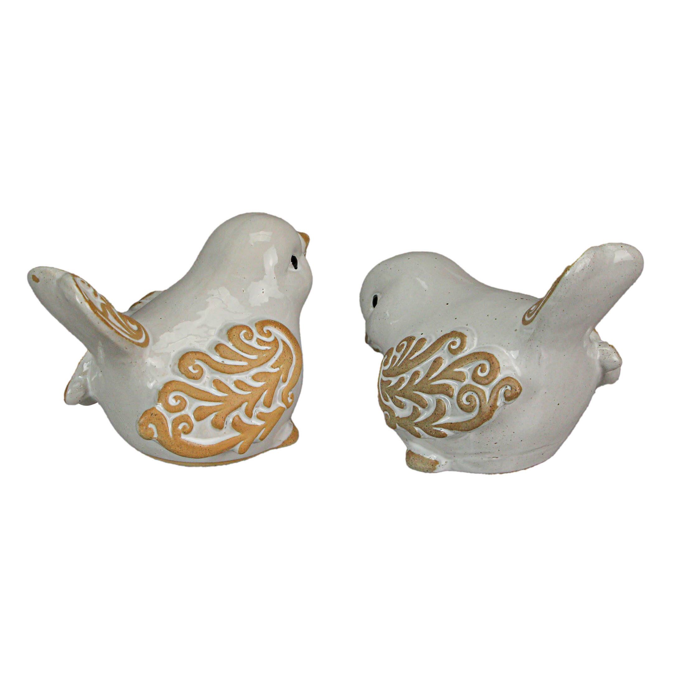 Alt View 2. Special T Imports - 7 Inch Ceramic Bird Figurine Farmhouse Art Home Decor Shelf Sculpture Set of 2 - Beige.