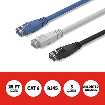 25 FT CORD  
CAT 6  
RJ45  
3 ASSORTED COLORS
