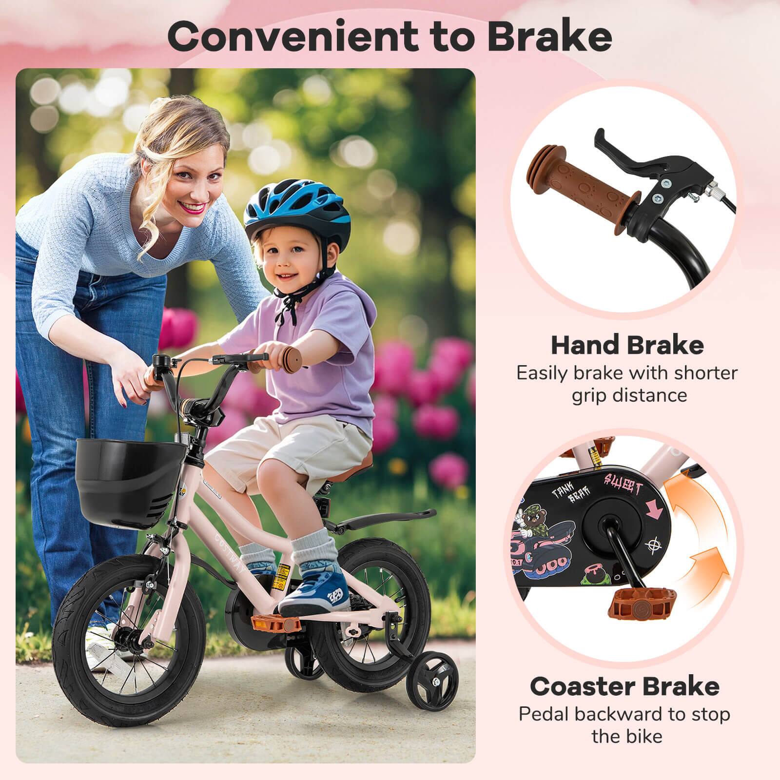 Convenient to Brake

Hand Brake  
Easily brake with shorter grip distance

Coaster Brake  
Pedal backward to stop the bike