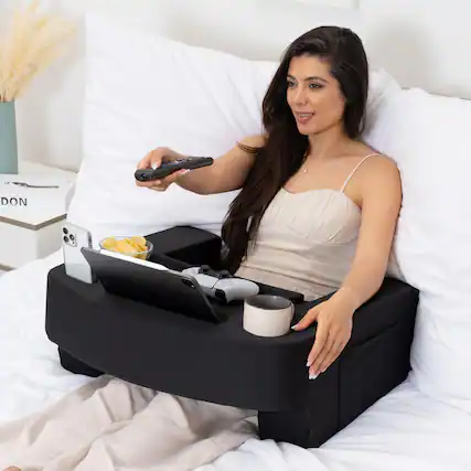 Front. Fabibe - Reading Pillow For Gaming - Extra Large Lap Desk & Arm Rest With Cup Phone Holder Adjustable Heights Laptop - Black.