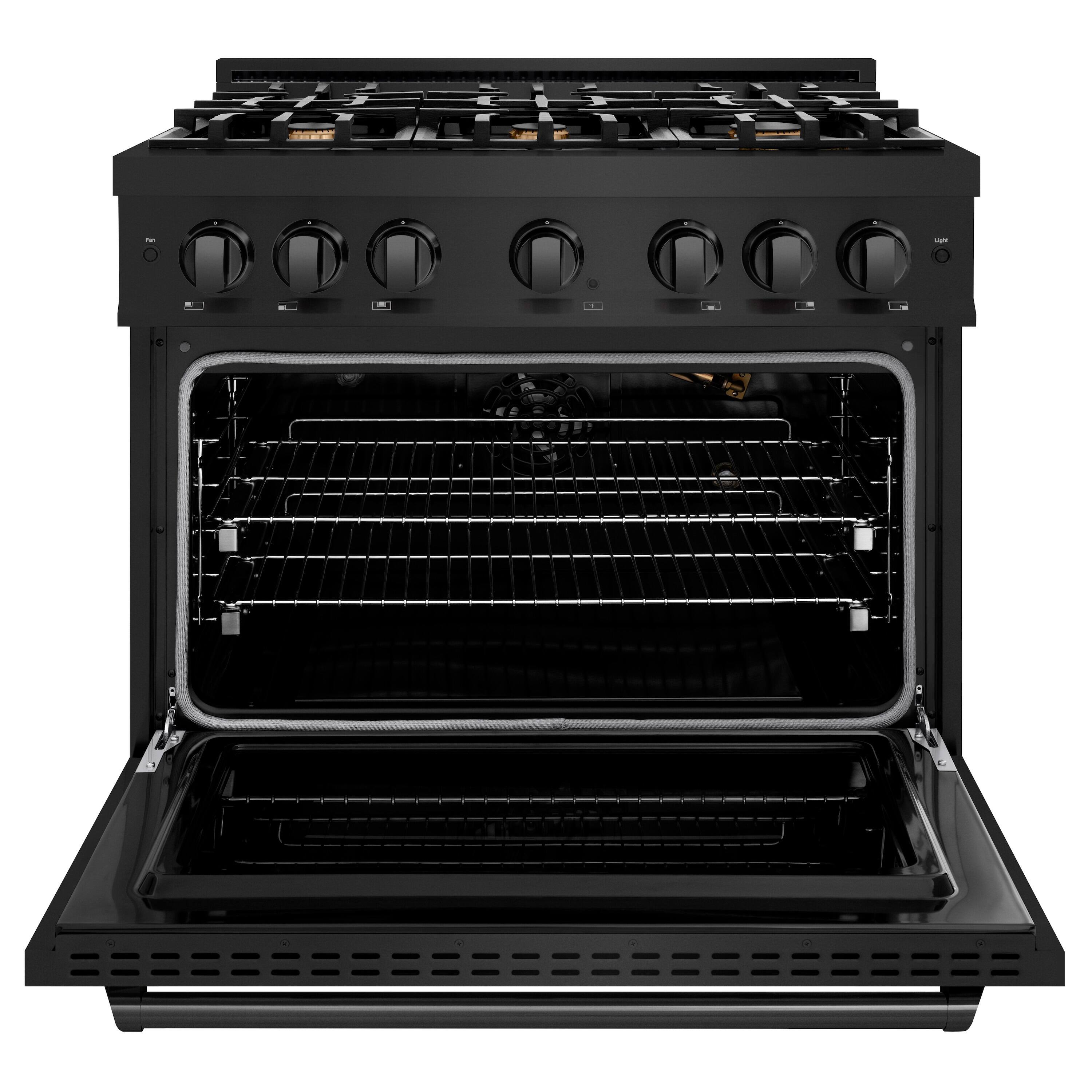 Alt View 1. ZLINE - 36" Classic Gas Range w/ Convection Oven in Black Stainless & 6 Brass Burners (CGRB-BR-36) - Black Stainless Steel.