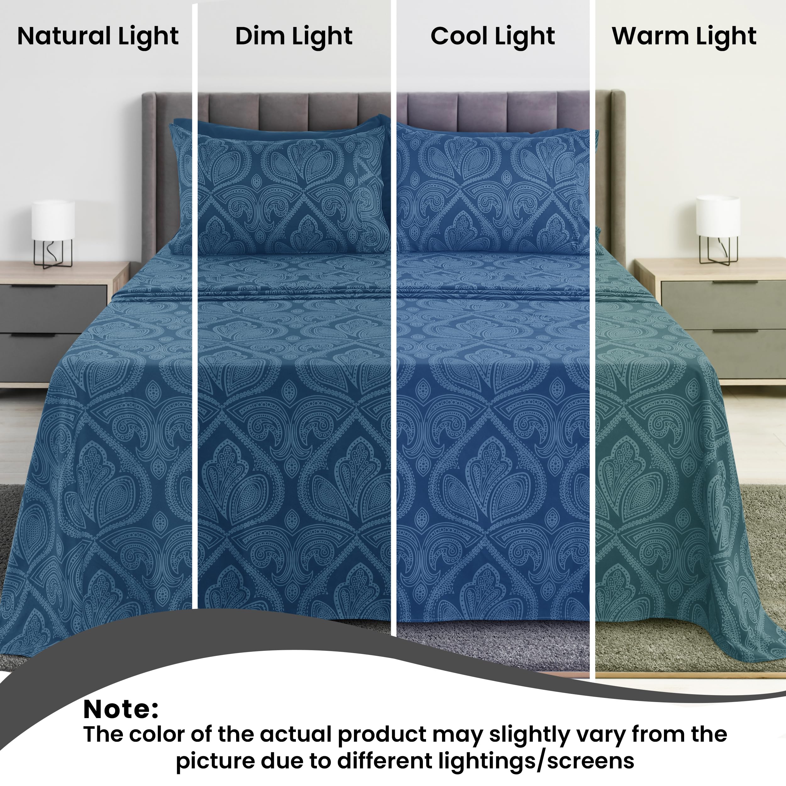 Natural Light  
Dim Light  
Cool Light  
Warm Light  

Note:  
The color of the actual product may slightly vary from the picture due to different lightings/screens