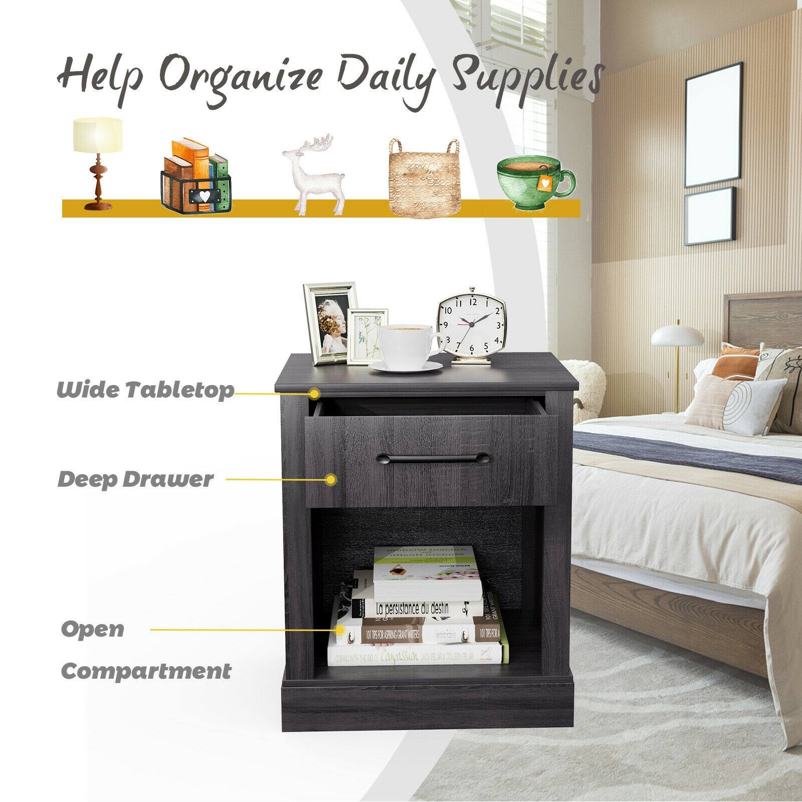 Help Organize Daily Supplies, Wide Tabletop, Deep Drawer, Open Compartment