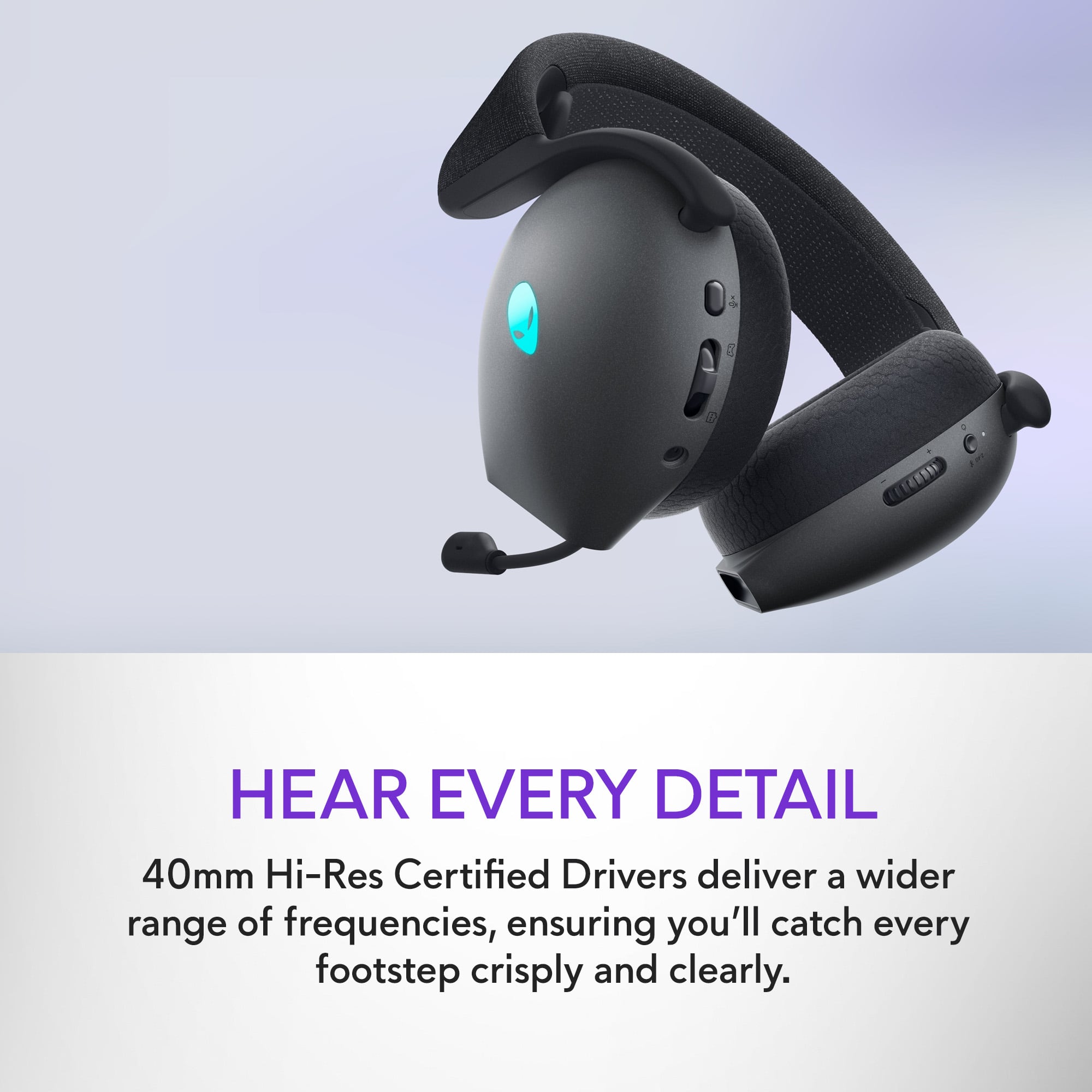 Hear Every Detail: 40mm Hi-Res Certified Drivers deliver a wider range of frequencies, ensuring you'll catch every footstep crisply and clearly.