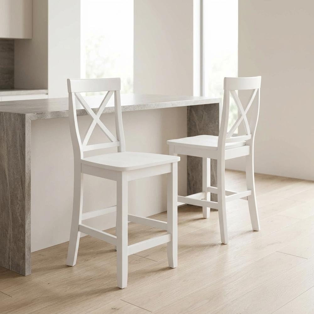 Angle. FurniFact - Counter Height Bar Stool Set in Sleek Style with Comfort Design - White.