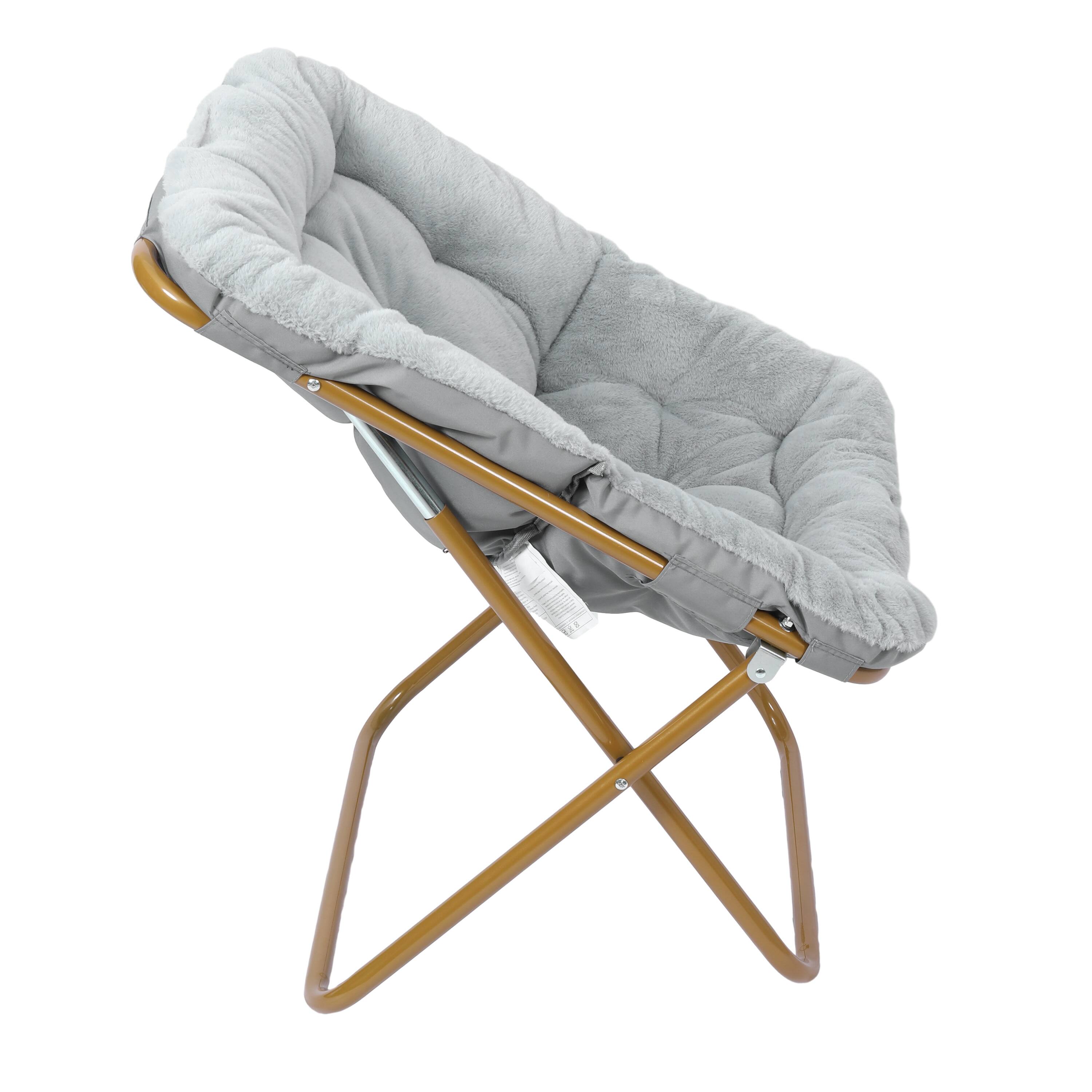Alt View 8. Emma + Oliver - Aisling Oversized Folding Saucer Chair for Dorm, Bedroom - Gray Fabric/Soft Gold Frame.