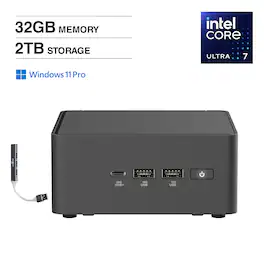 ASUS - NUC 15 Pro Mini Desktop (Intel Ultra 7-255H, 32GB DDR5, 2TB PCIe SSD, Intel Arc 140T, Win 11 Pro) w/USB Hub - Black