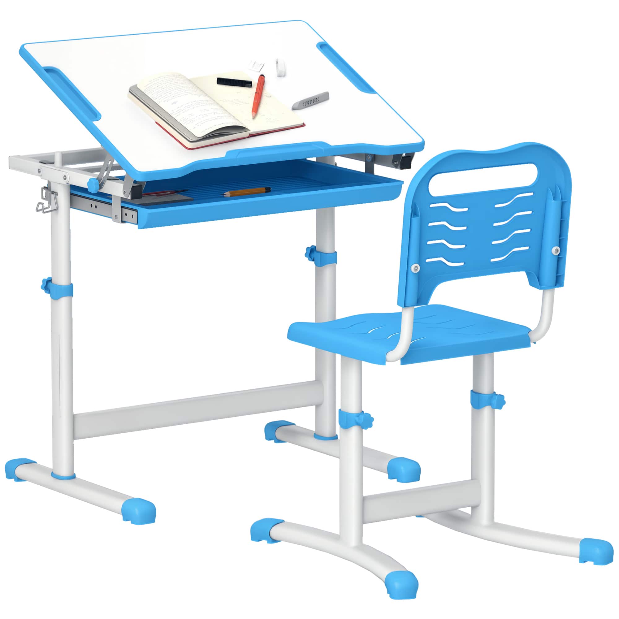 Qaba Kids Desk and Chairs Set, Height Adjustable, Children School