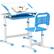Front. Qaba - Kids Desk and Chairs Set, Height Adjustable, Children School Study Desk, Tilt Desktop, Storage Drawer, Pen Slot - Blue.