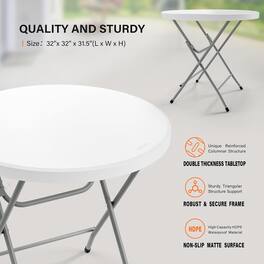 Winado - 32in Round Folding Commercial Banquet Table Portable Plastic Coffee Card Dining Table for In/Outdoor Party Wedding Event - White-31" H