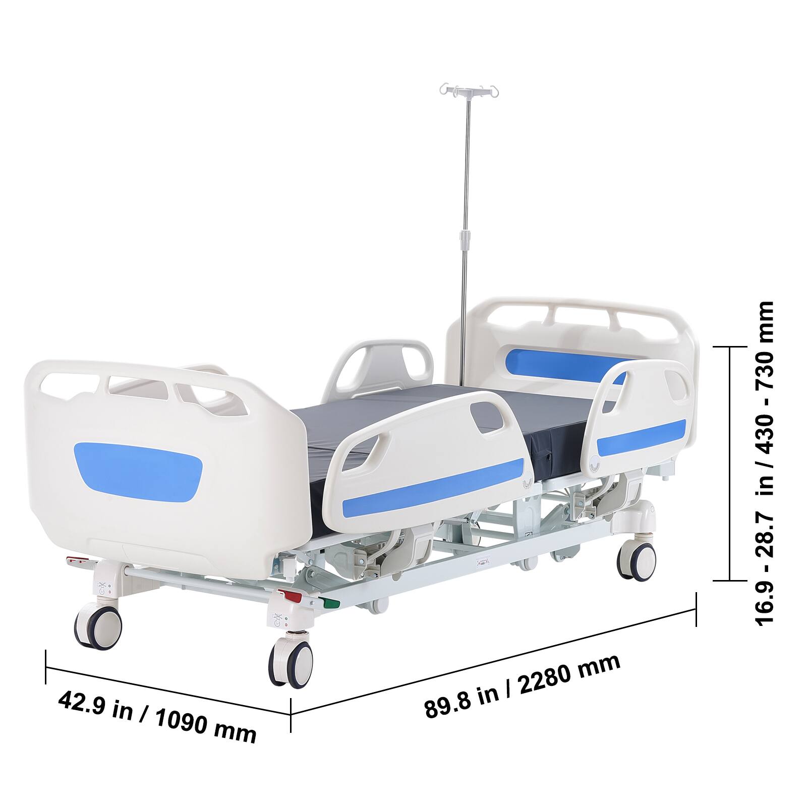 42.9 in / 1090 mm  
89.8 in / 2280 mm  
16.9 - 28.7 in / 430 - 730 mm