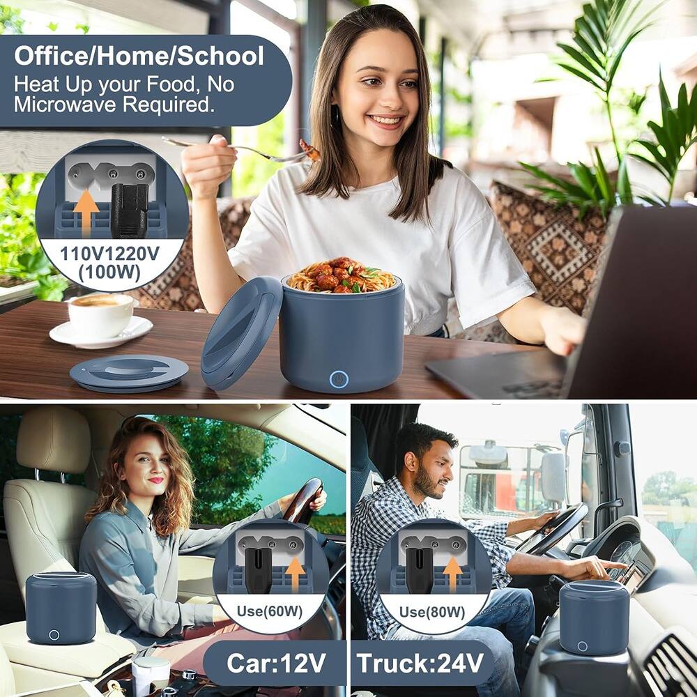 Office/Home/School  
Heat Up your Food, No Microwave Required.  

110V/1220V (100W)  

Use(60W)  
Car: 12V  

Use(80W)  
Truck: 24V
