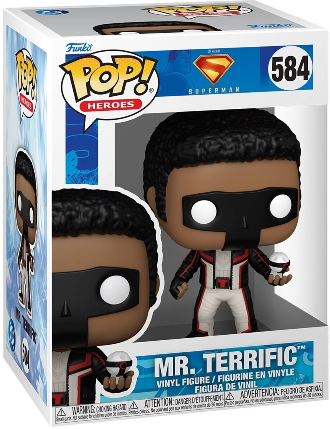 Funko POP! HEROES 584 SUPERMAN HEROES MR. TERRIFIC VINYLE FIGURINE EN FIGURE / VINYL DE VINIL FIGURA ADVERTENCIA: PELIGRO DE ASFIXIA. nios menores de 36 meses. ATTENTION: DANGER D'TOUFFEMENT. Partes pequeas. No es adecuado para de moins de 36 mois CHOKING HAZARD. convient pas aux enfants WARNING: CHOKING HAZARD. Small parts. Not suitable for children under 36 months. Petites pieces. Ne esacuado para niños menores de 36 meses.